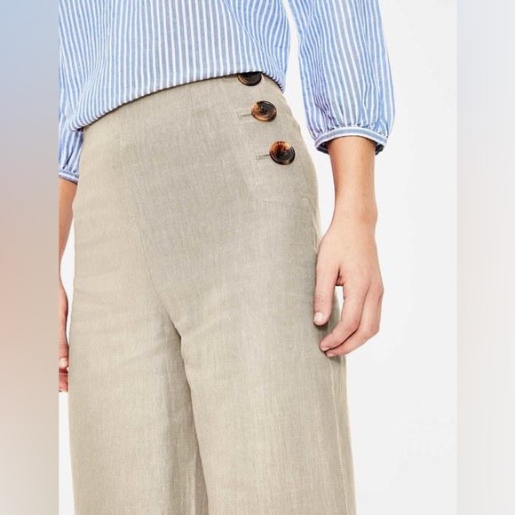Boden High Rise Wide Leg Button Detail Linen Pants Size 6P - Picture 14 of 14